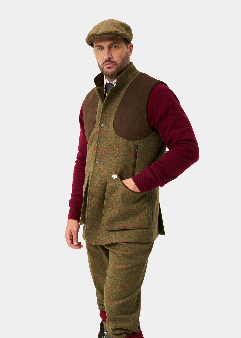 Combrook Men's Tweed Water Repellent Shooting Gilet in Sage -  Shooting Fit