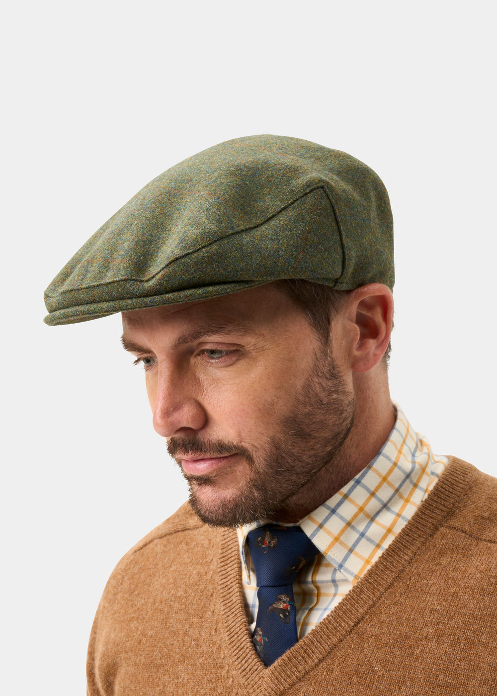 Combrook Men's Tweed Waterproof Flat Cap in Mariner -  Regular Fit