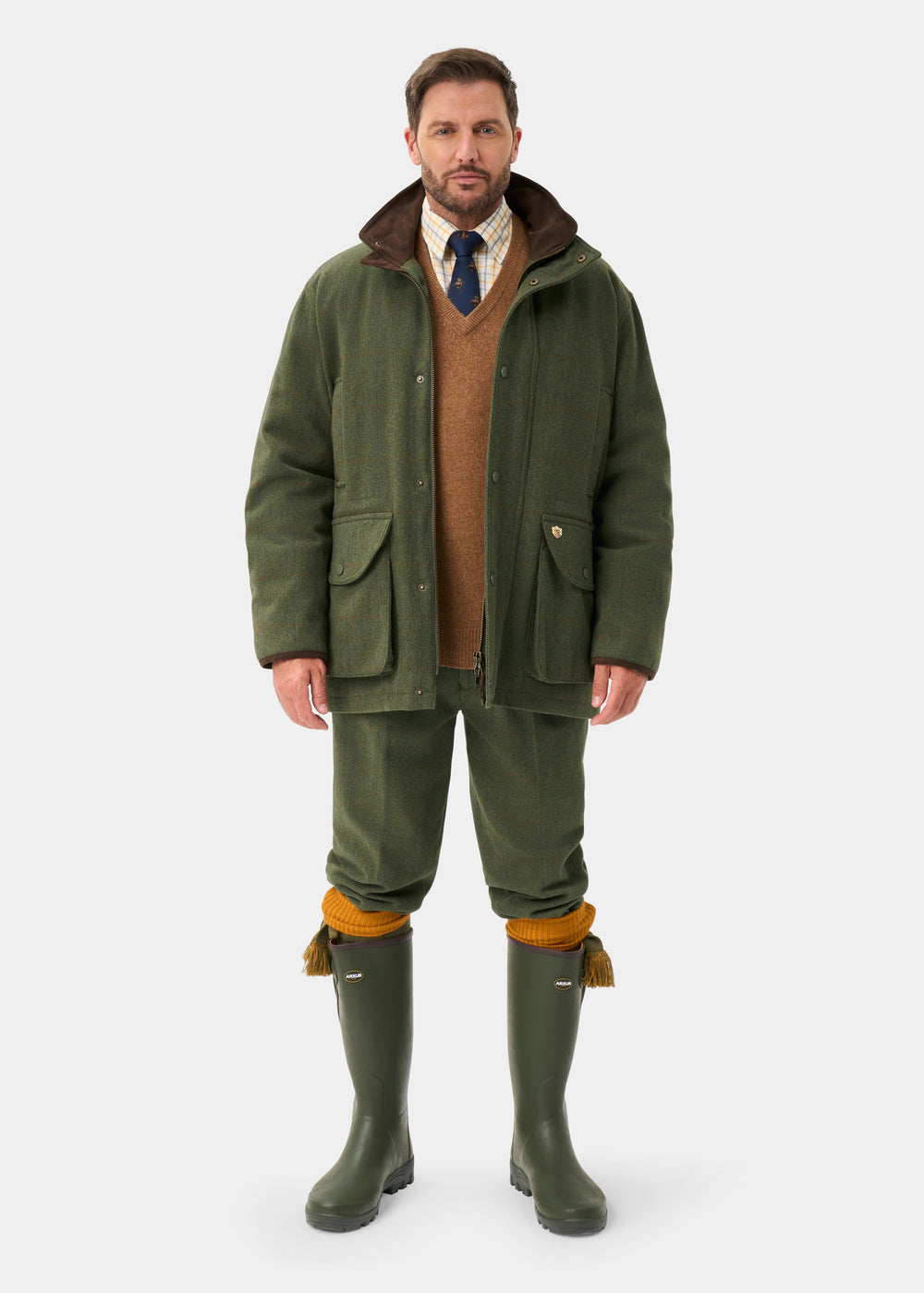 Combrook Men's Tweed Waterproof Shooting Field Coat in Mariner -  Shooting Fit