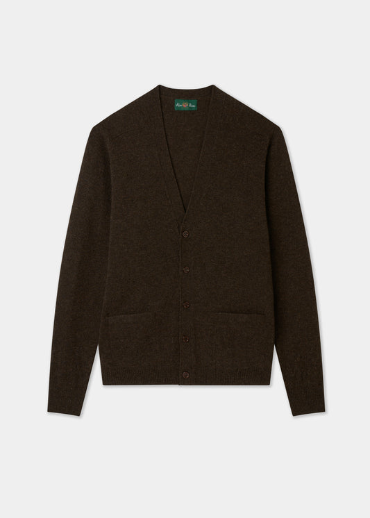 Men's brown cardigan on a light gray background