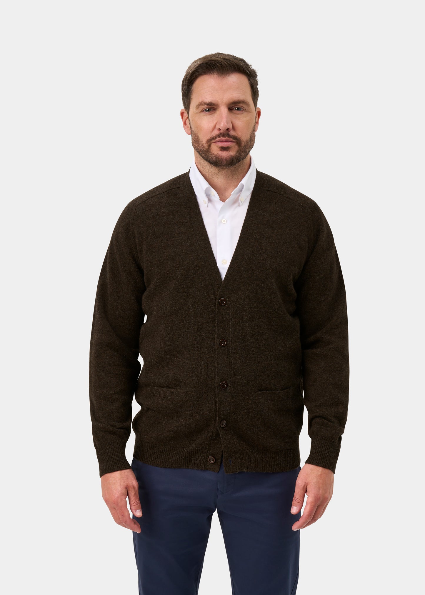 Cornwall Lambswool Cardigan in Cocoa - Classic Fit