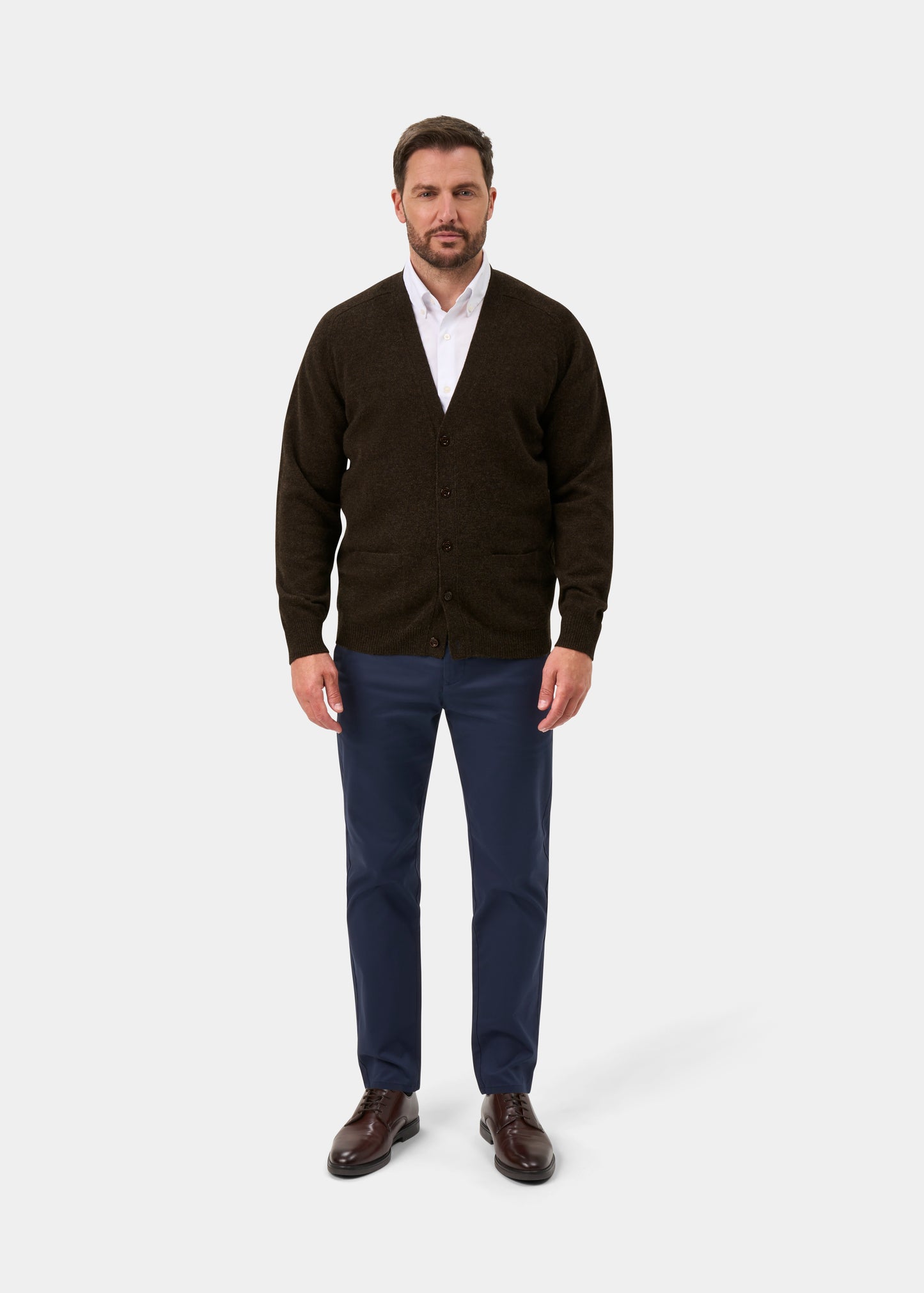 Cornwall Lambswool Cardigan in Cocoa - Classic Fit