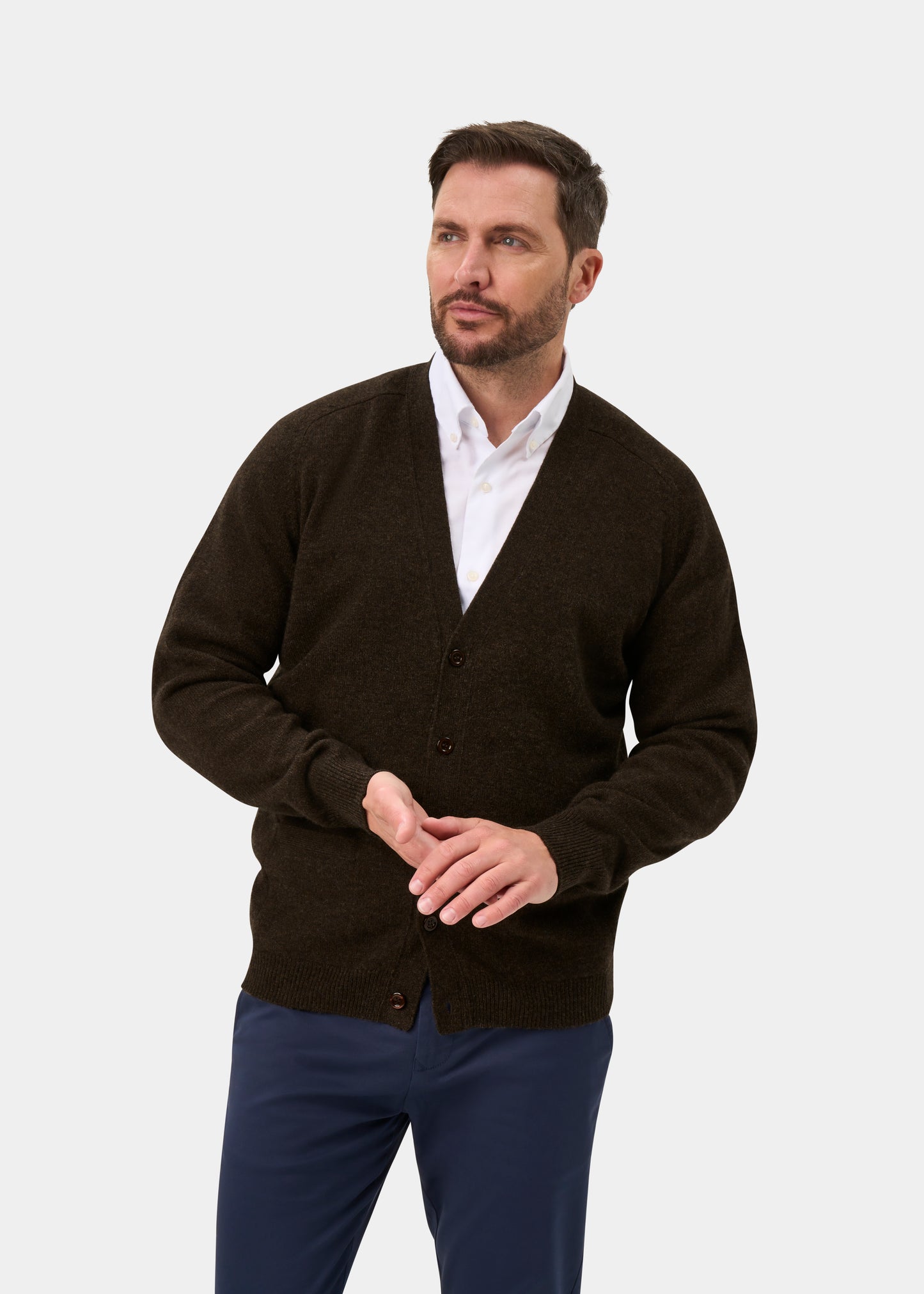 Cornwall Lambswool Cardigan in Cocoa - Classic Fit