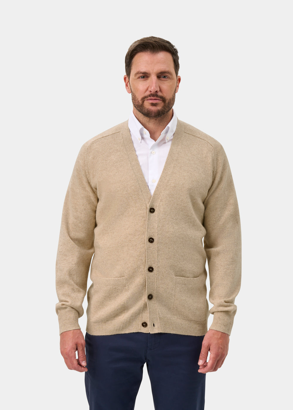 Cornwall Lambswool Cardigan in Linen - Classic Fit