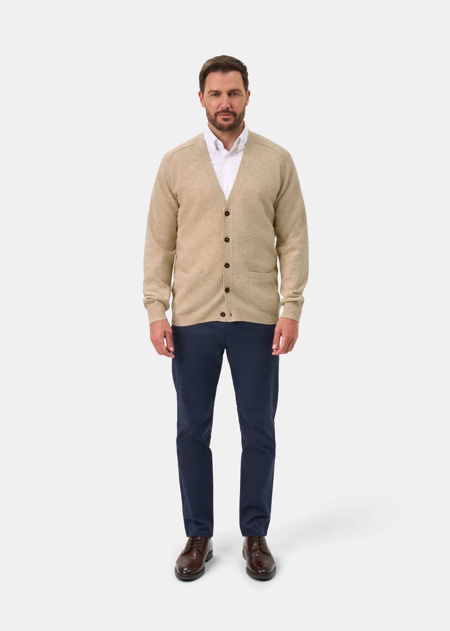 Cornwall Lambswool Cardigan in Linen - Classic Fit