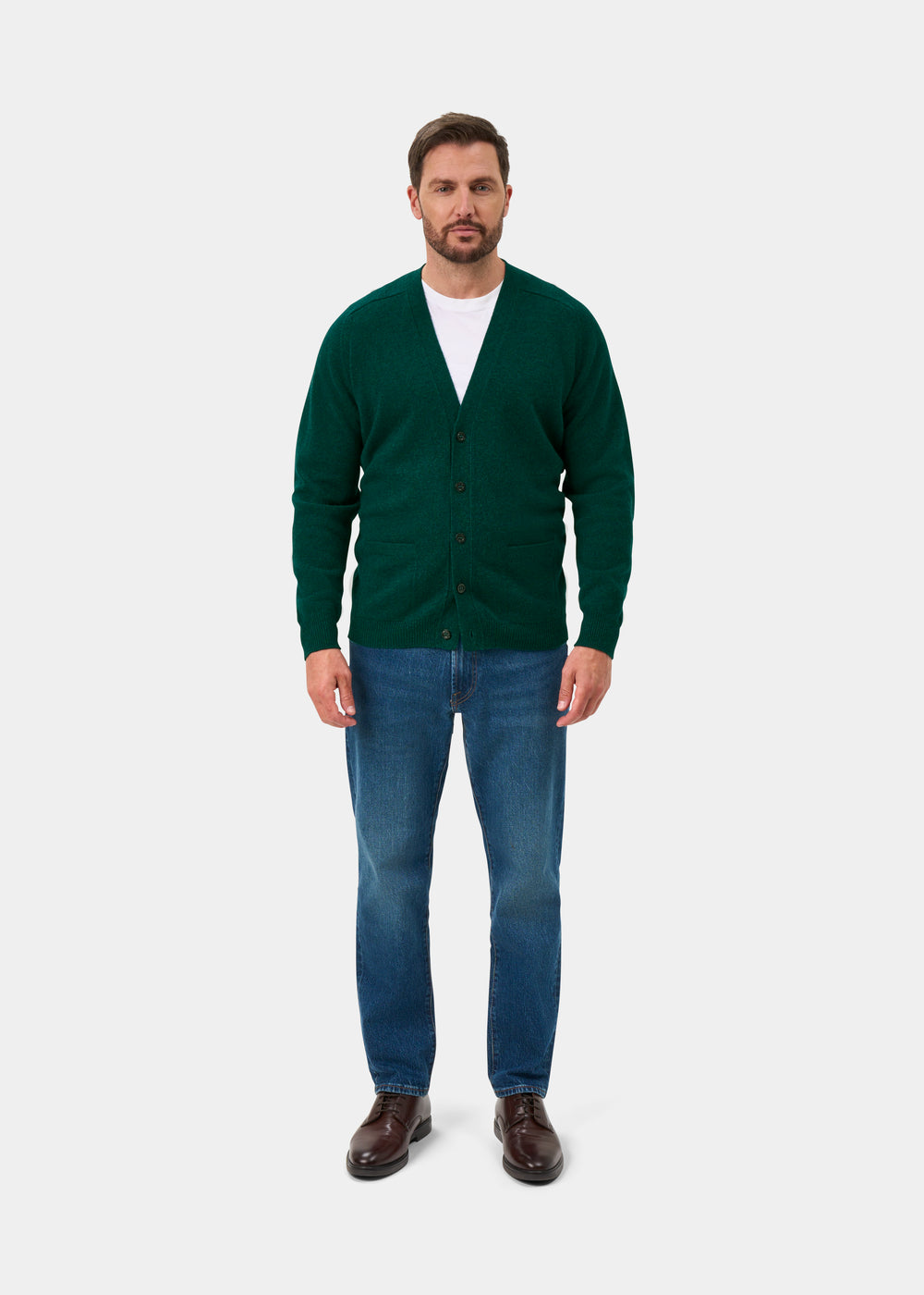Cornwall Lambswool Cardigan in Mallard - Classic Fit