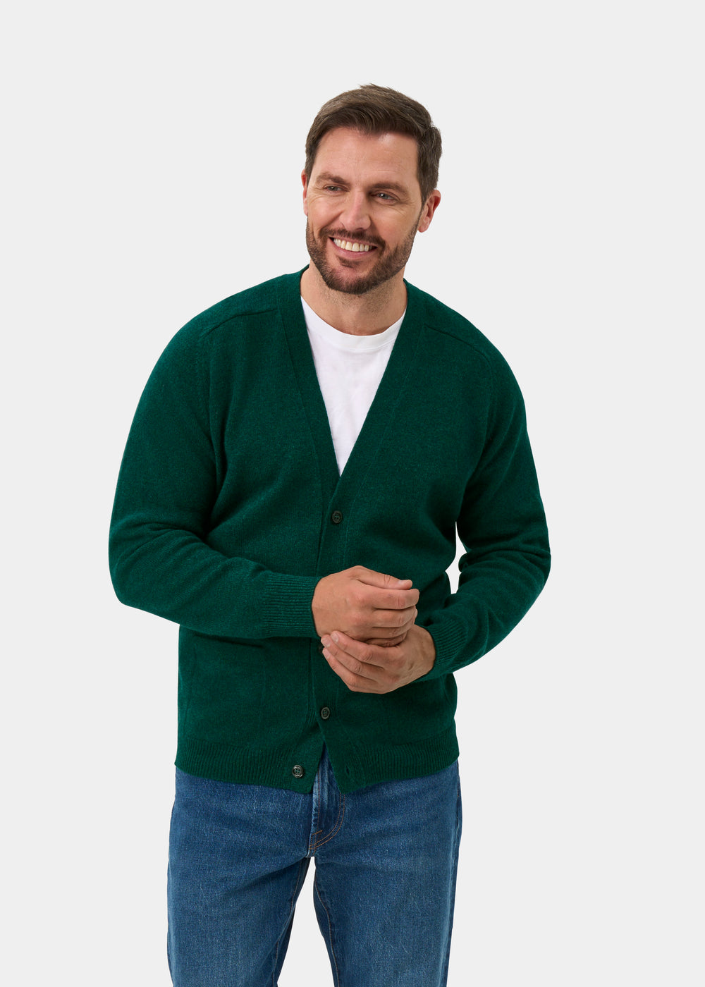Cornwall Lambswool Cardigan in Mallard - Classic Fit
