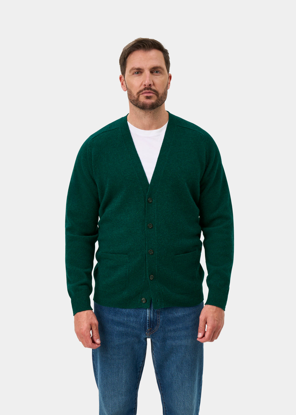 Cornwall Lambswool Cardigan in Mallard - Classic Fit