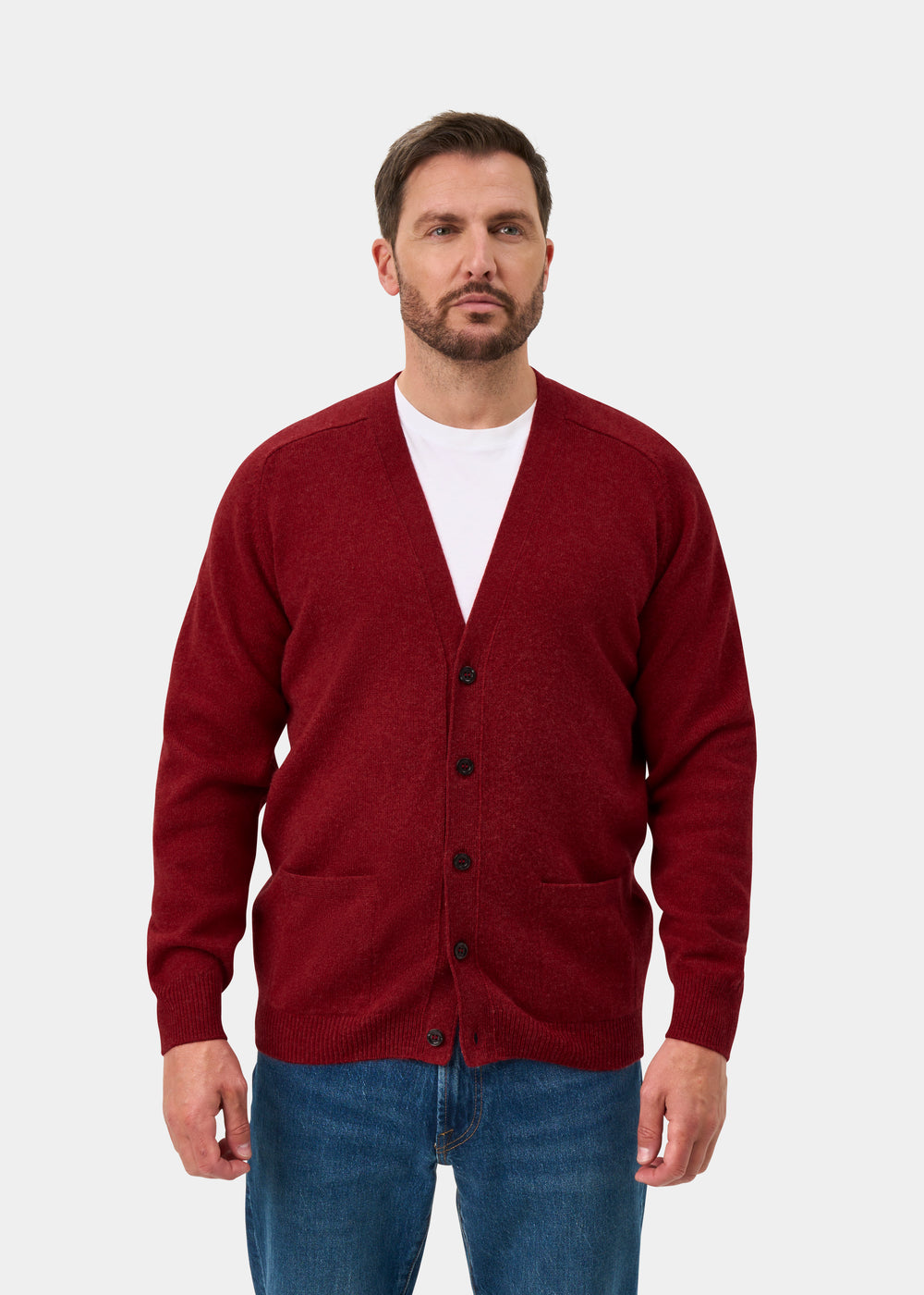 Cornwall Lambswool Cardigan in Poppy Melange - Classic Fit