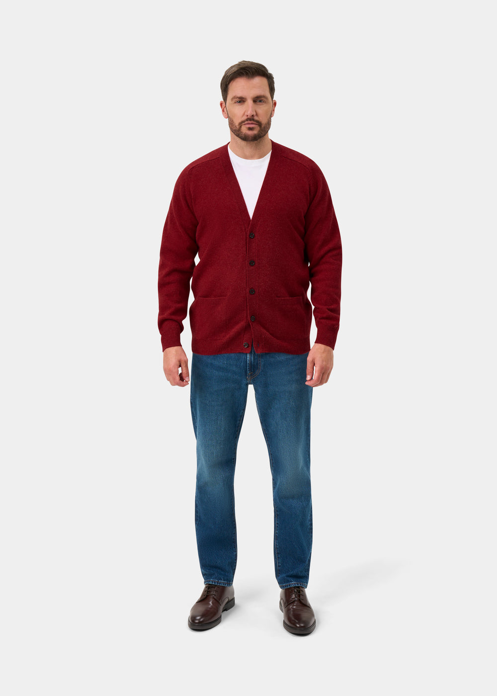 Cornwall Lambswool Cardigan in Poppy Melange - Classic Fit
