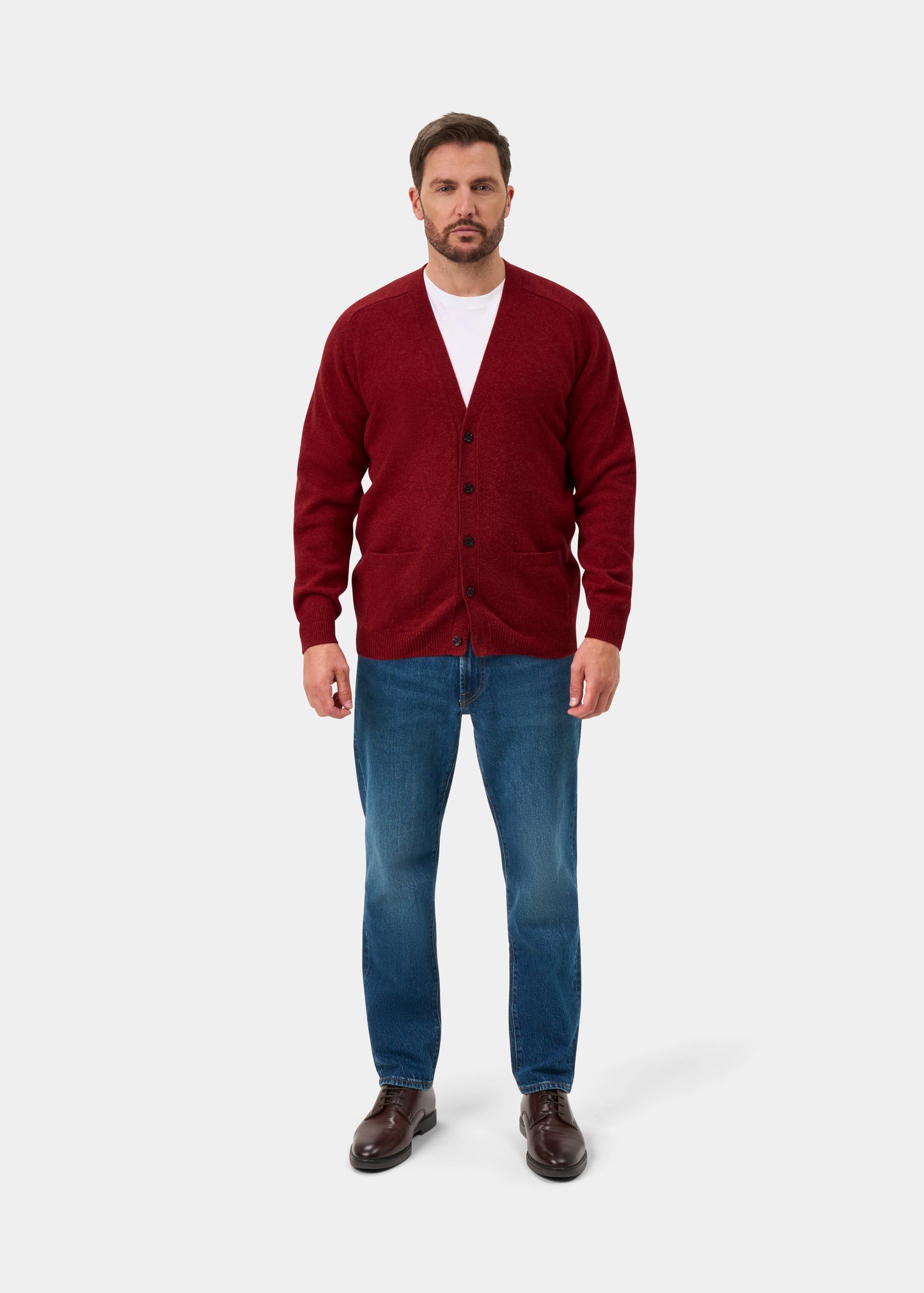 Cornwall Lambswool Cardigan in Poppy Melange - Classic Fit