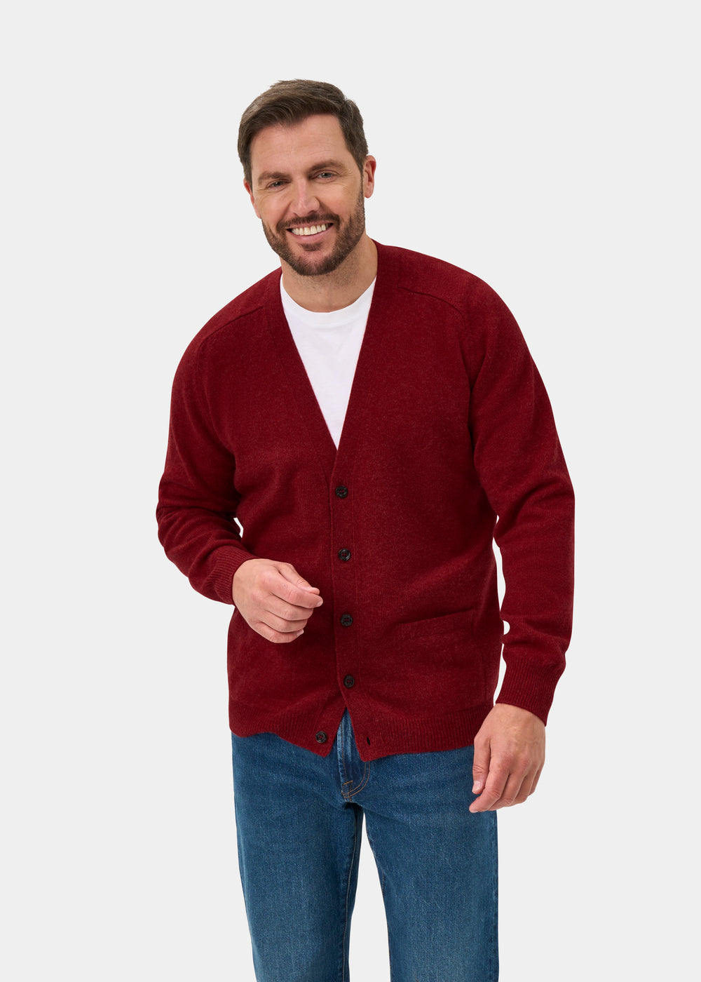 Cornwall Lambswool Cardigan in Poppy Melange - Classic Fit