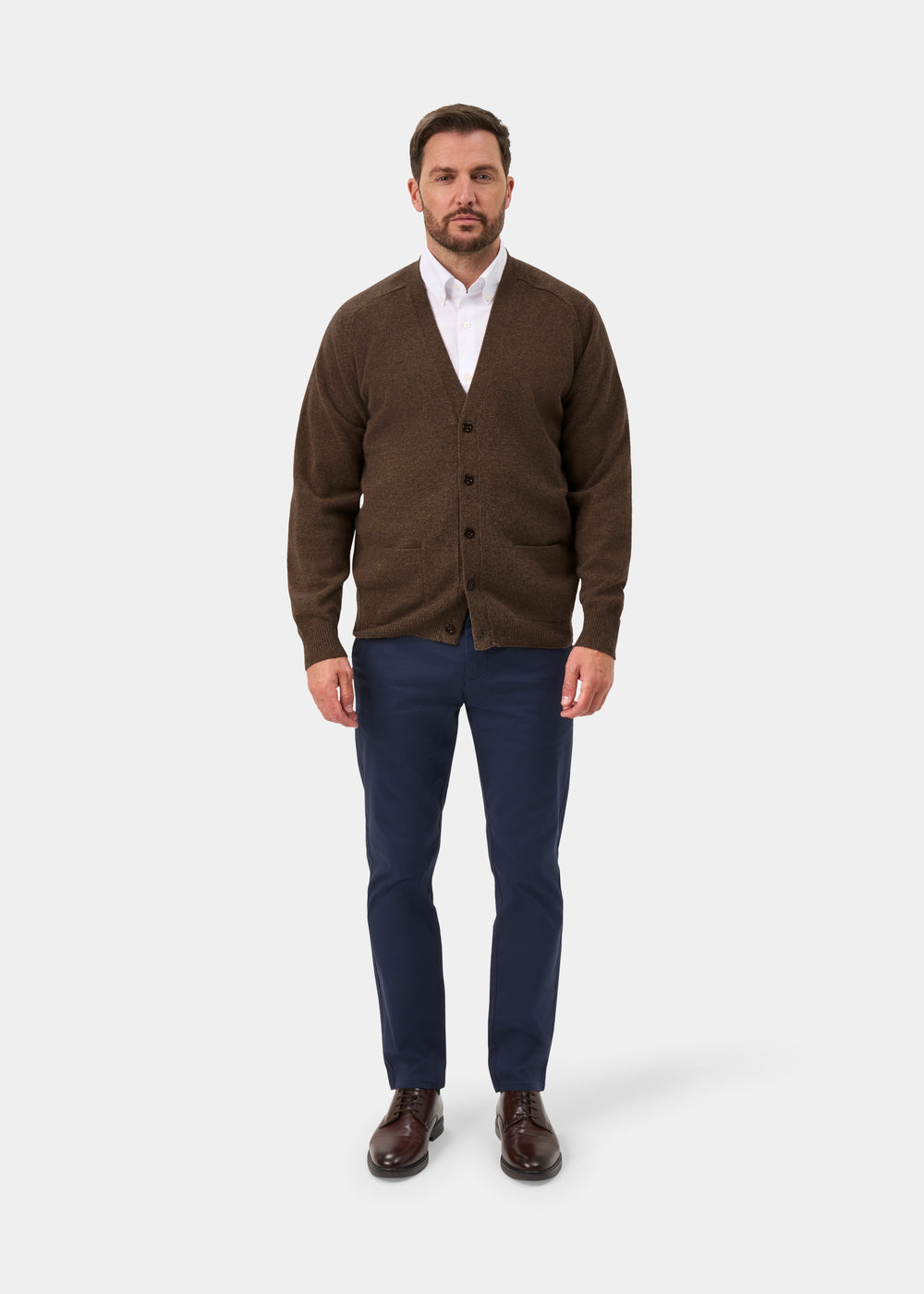 Cornwall Lambswool Cardigan in Tobacco  - Classic Fit