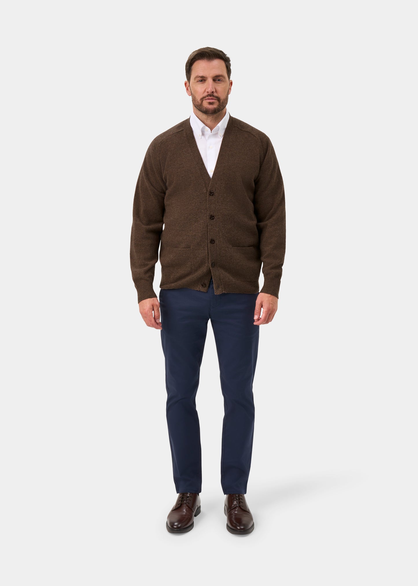 Cornwall Lambswool Cardigan in Tobacco  - Classic Fit
