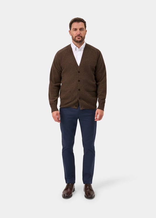 Cornwall Lambswool Cardigan in Tobacco  - Classic Fit