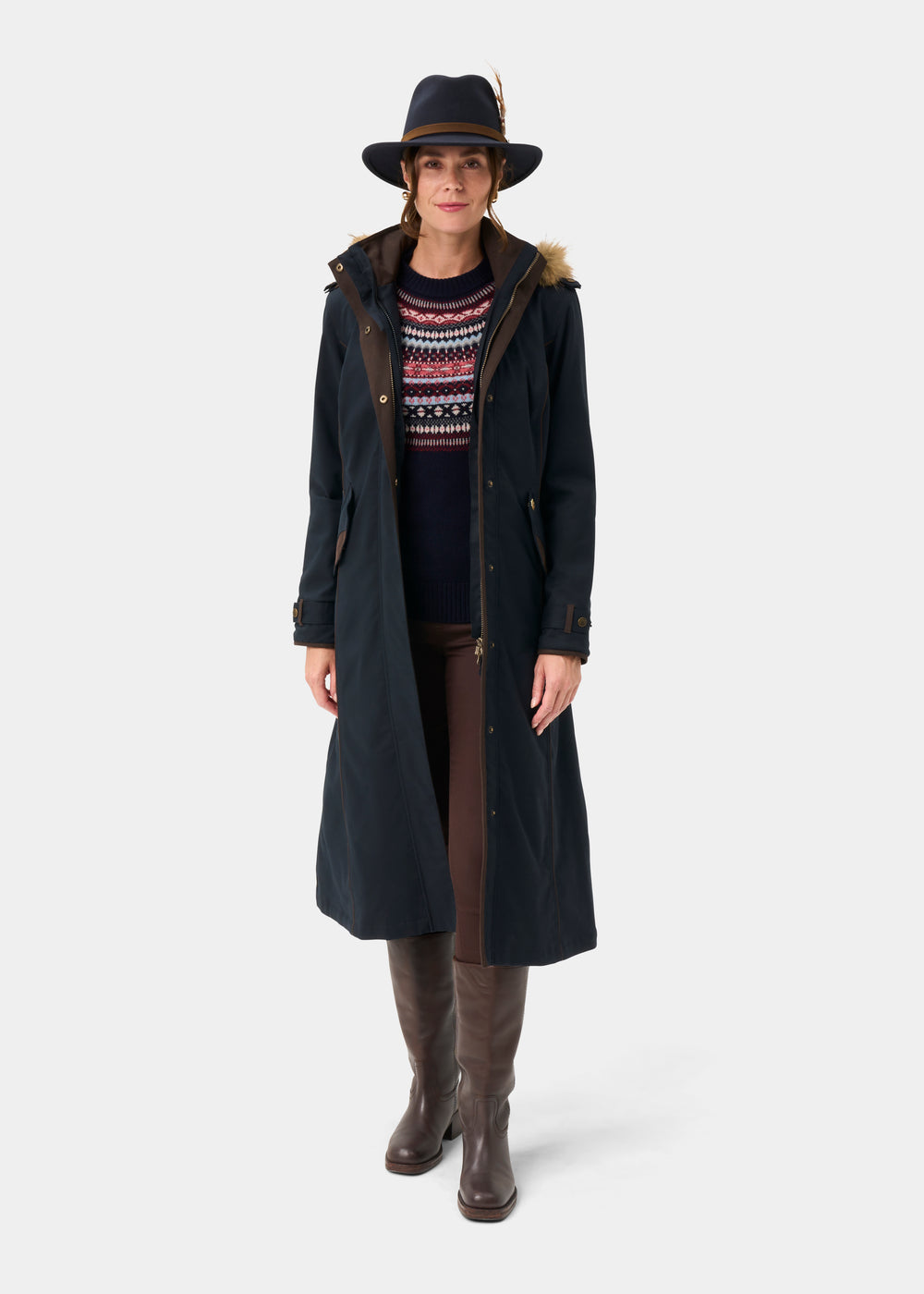 Dunswell Ladies Waterproof Long Coat In Dark Navy - Regular Fit