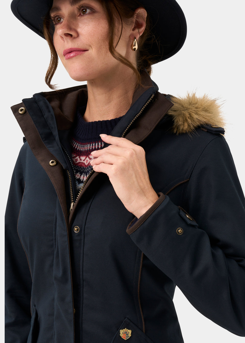 Dunswell Ladies Waterproof Long Coat In Dark Navy - Regular Fit