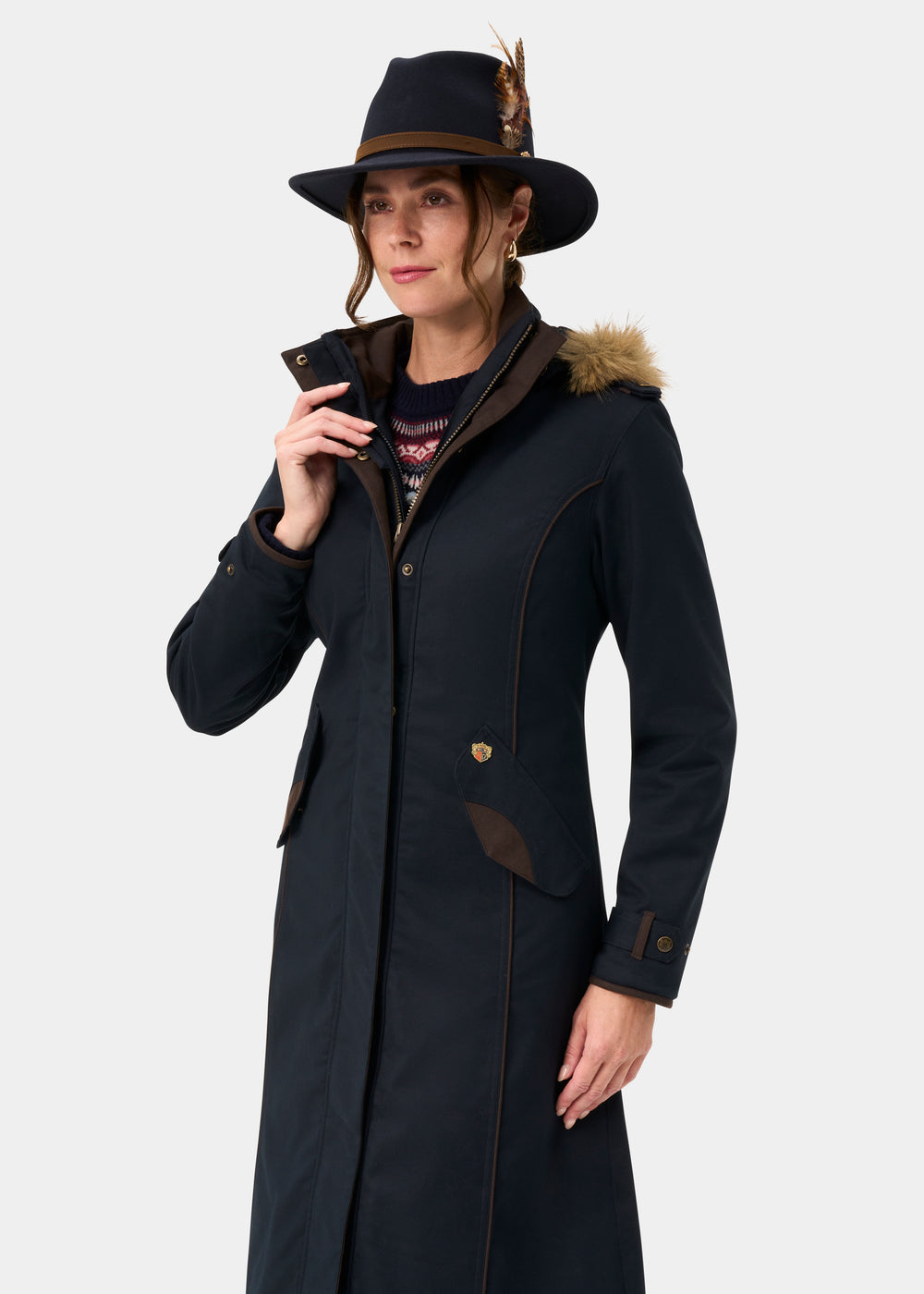 Dunswell Ladies Waterproof Long Coat In Dark Navy - Regular Fit