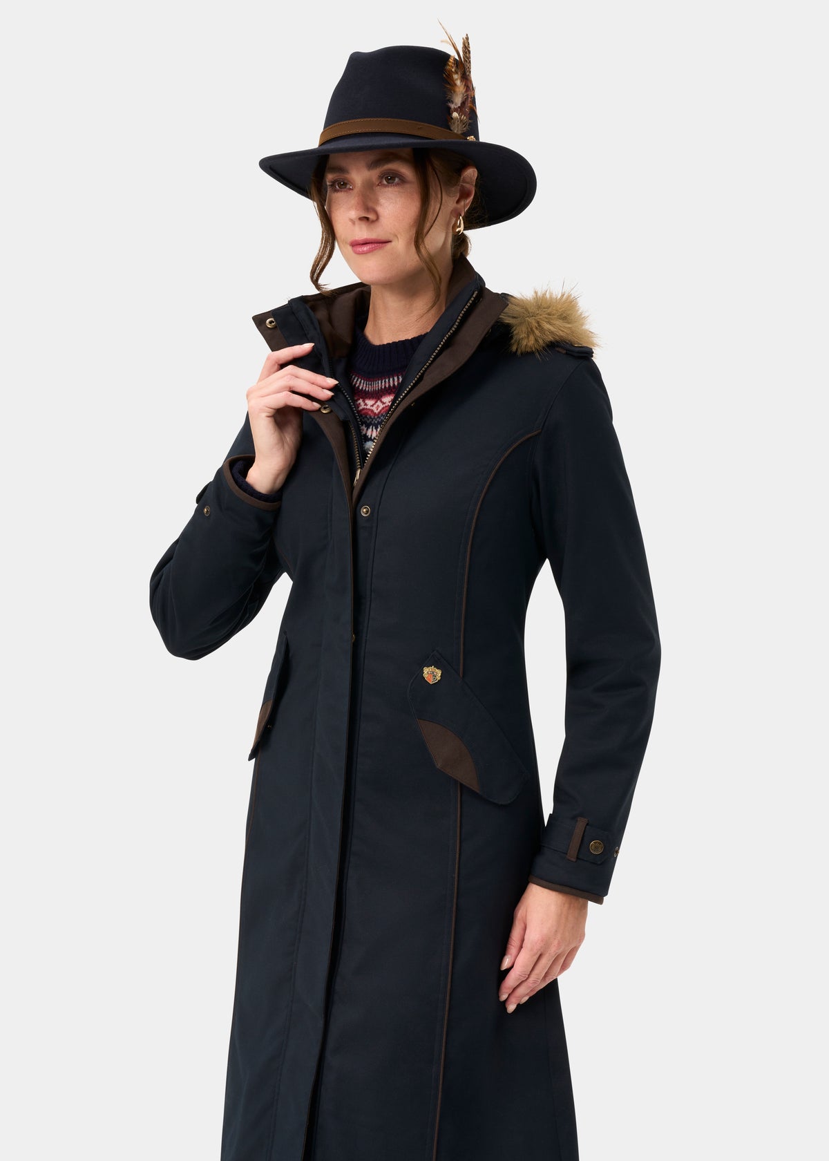 Dunswell Ladies Waterproof Long Coat In Dark Navy - Regular Fit