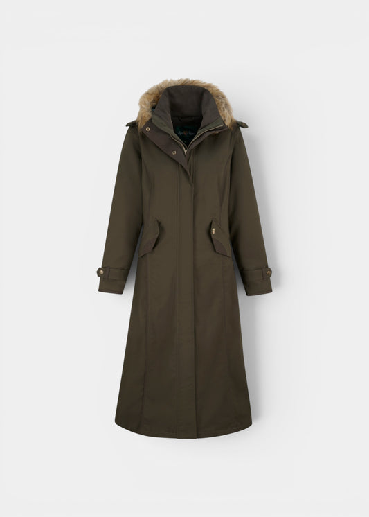 Dunswell Ladies Waterproof Long Coat In Olive - Regular Fit
