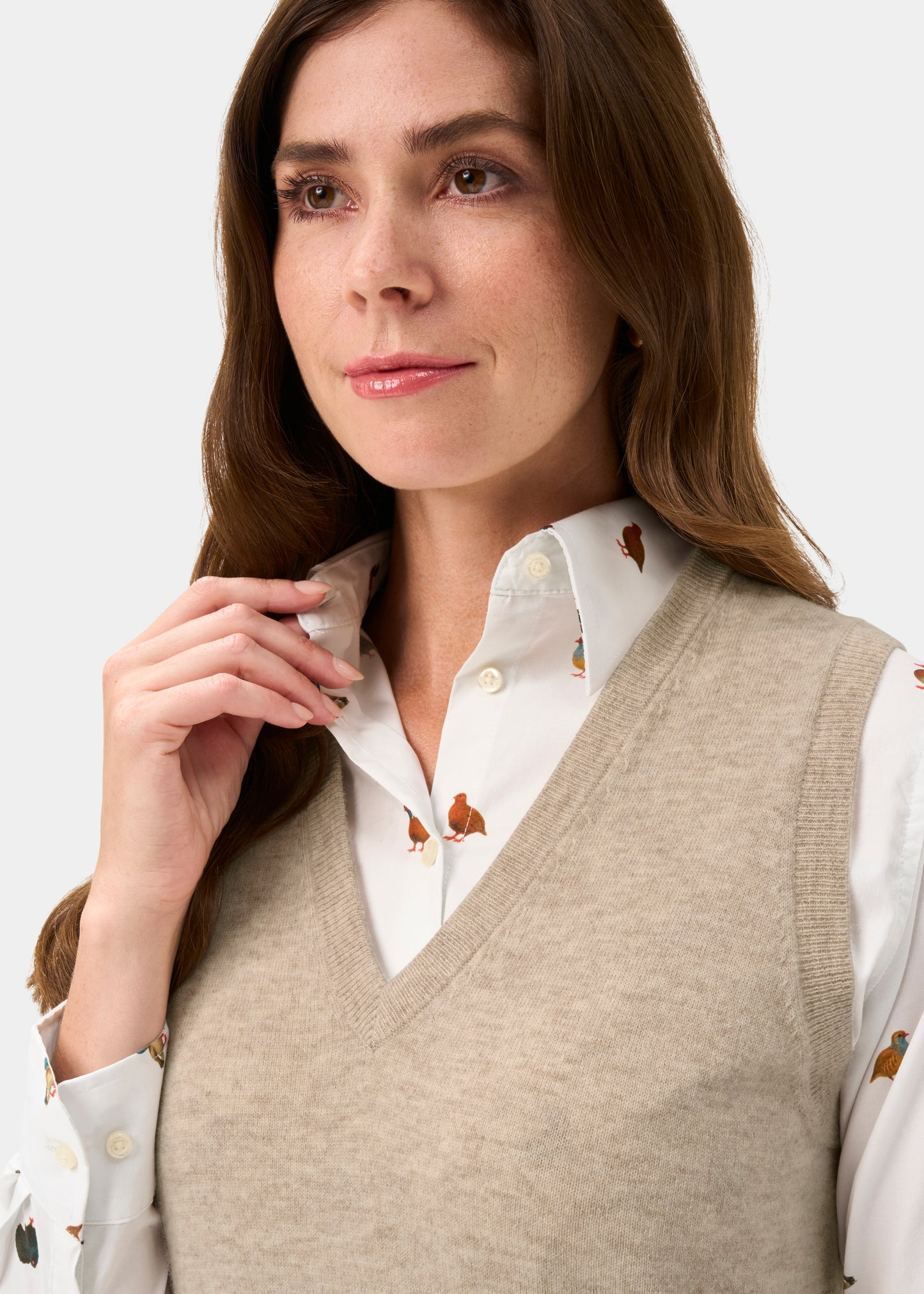 Erin Luxury Vee Neck Tank Top in Porridge