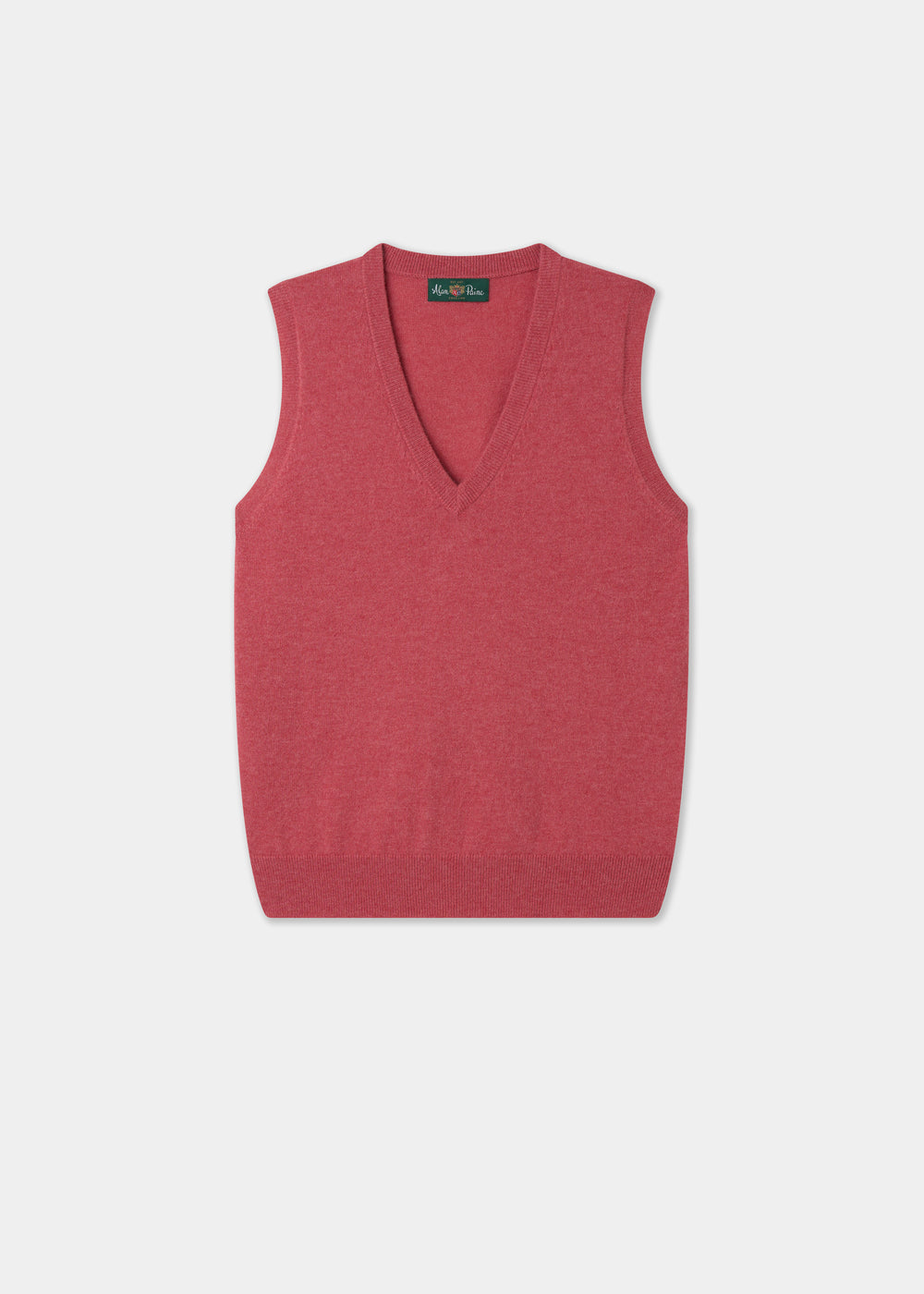 Pink sleeveless sweater vest on a white background