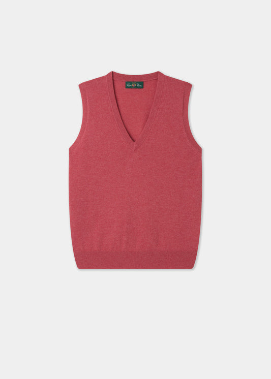 Pink sleeveless sweater vest on a white background