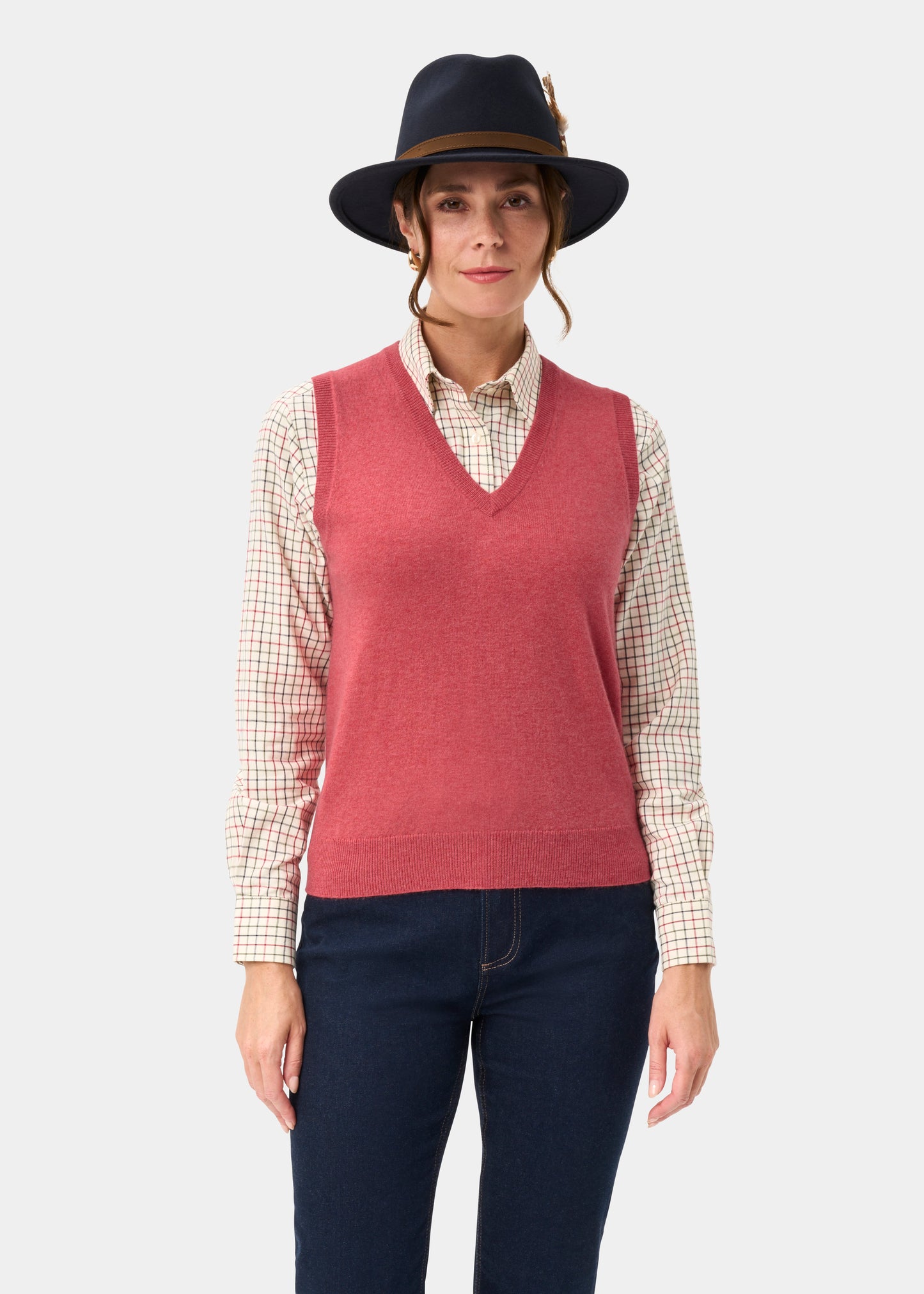 Erin Luxury Vee Neck Tank Top in Rouge