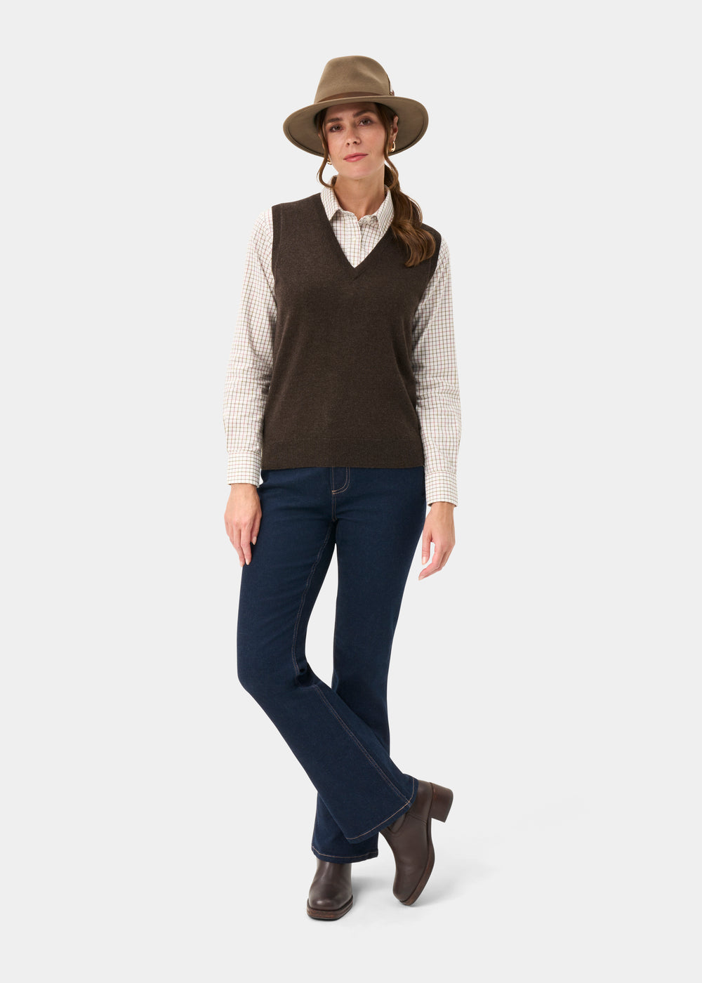 Erin Luxury Vee Neck Tank Top in Walnut