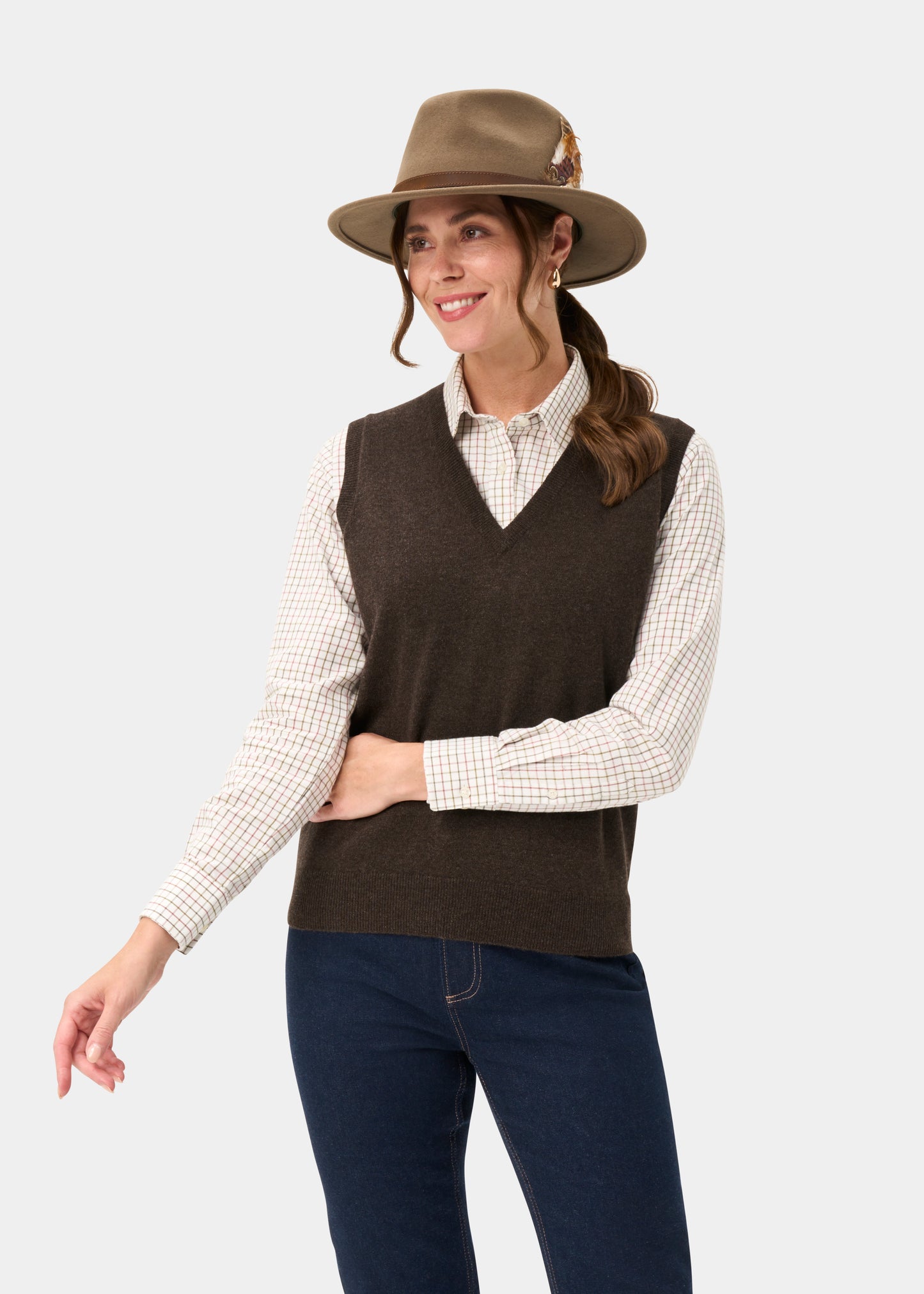 Erin Luxury Vee Neck Tank Top in Walnut