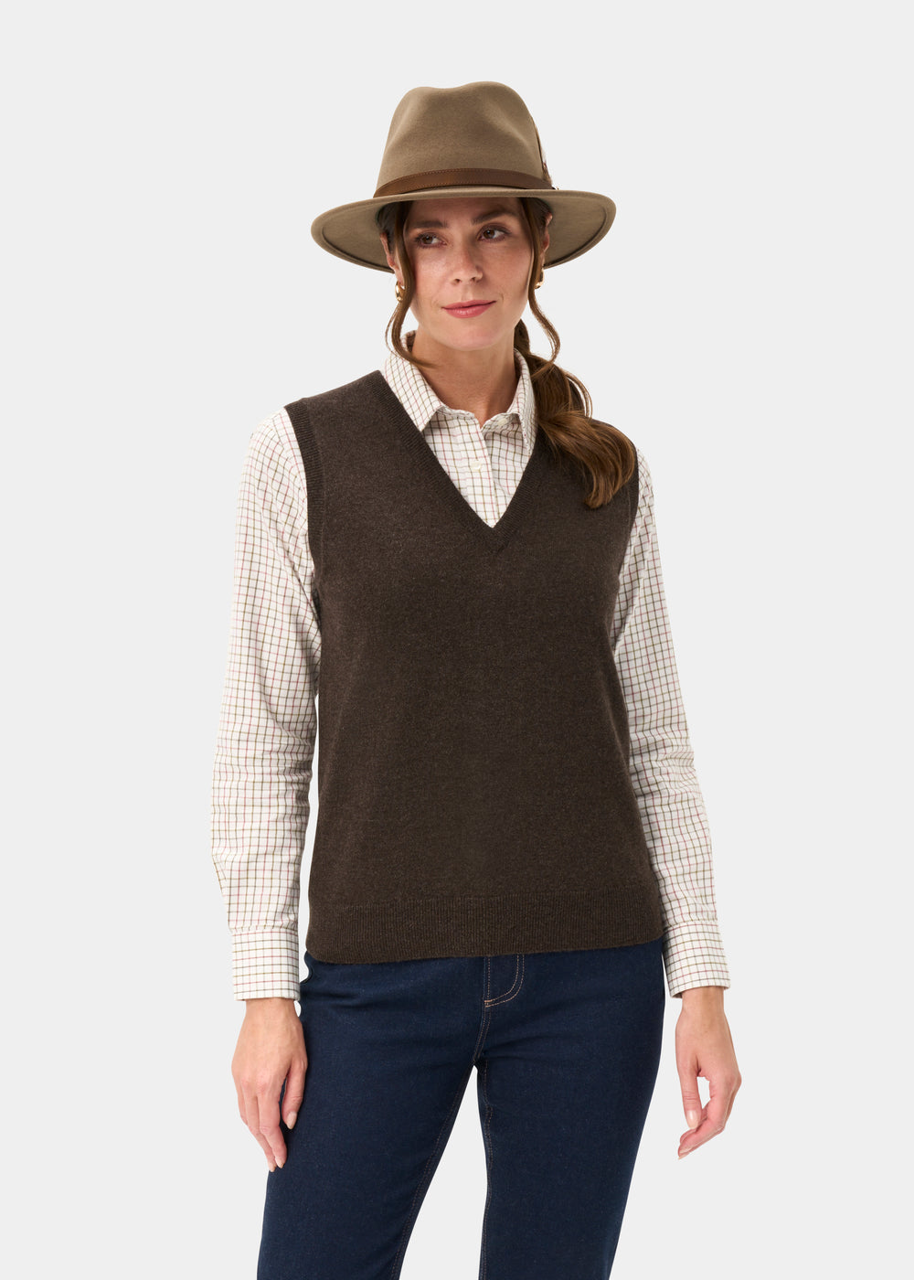 Erin Luxury Vee Neck Tank Top in Walnut