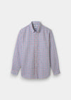 Fleetwood Men's Blue and Orange Check Linen Shirt - Classic Fit