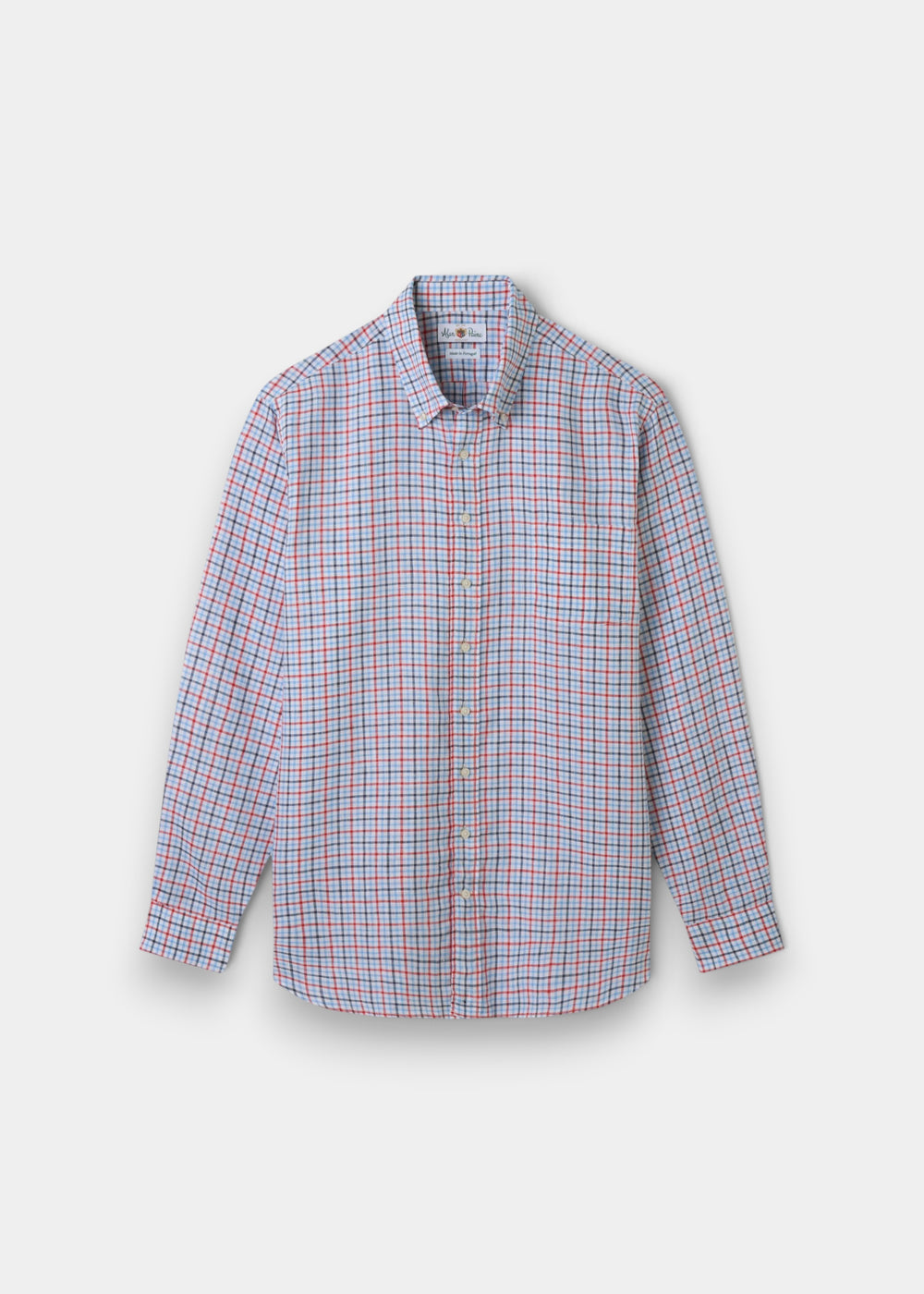Fleetwood Men's Blue and Orange Check Linen Shirt - Classic Fit