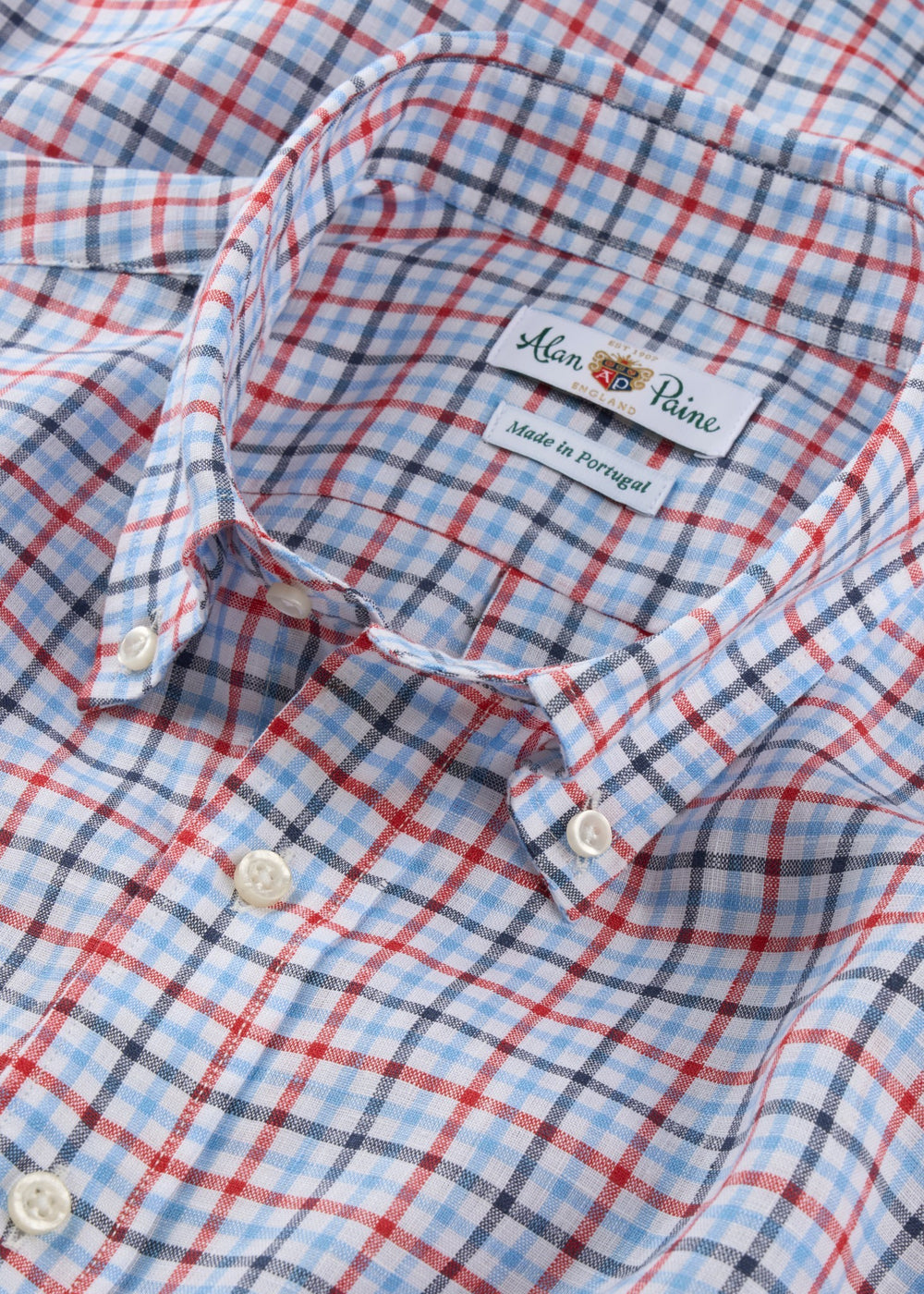 Fleetwood Men's Blue and Orange Check Linen Shirt - Classic Fit