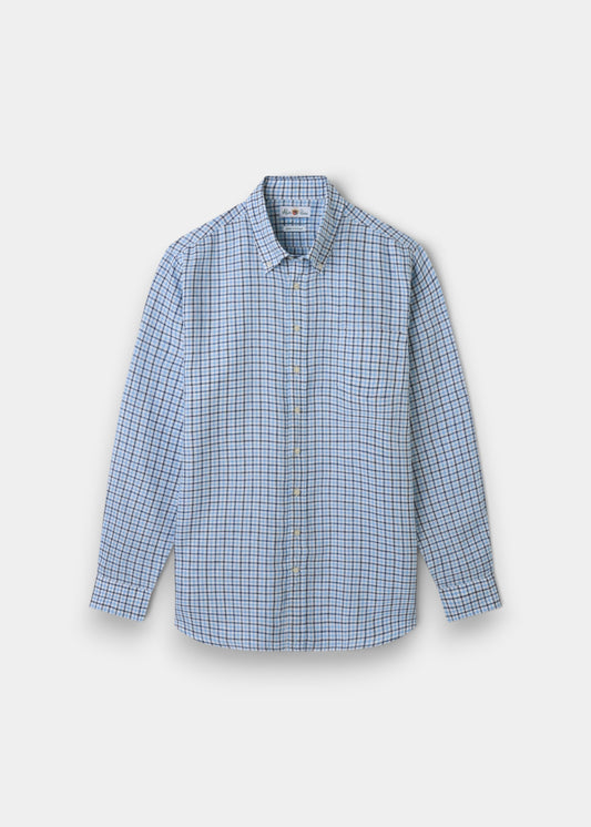 Fleetwood Men's Blue Check Linen Shirt - Classic Fit