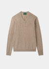 Men's Lambswool Vee Neck Jumper in Linen