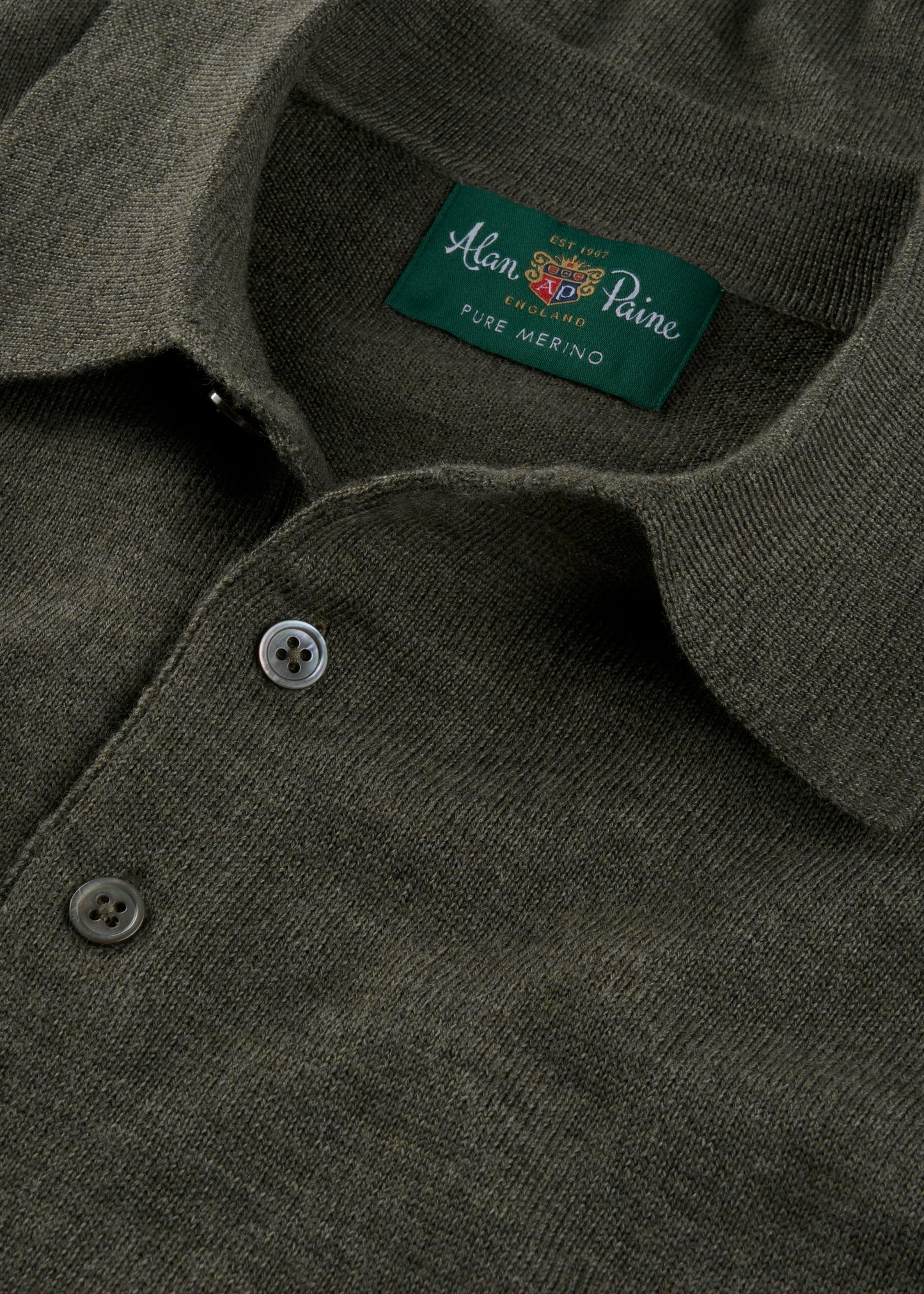 Men's Merino Wool Long Sleeve Polo Shirt in Seaweed
