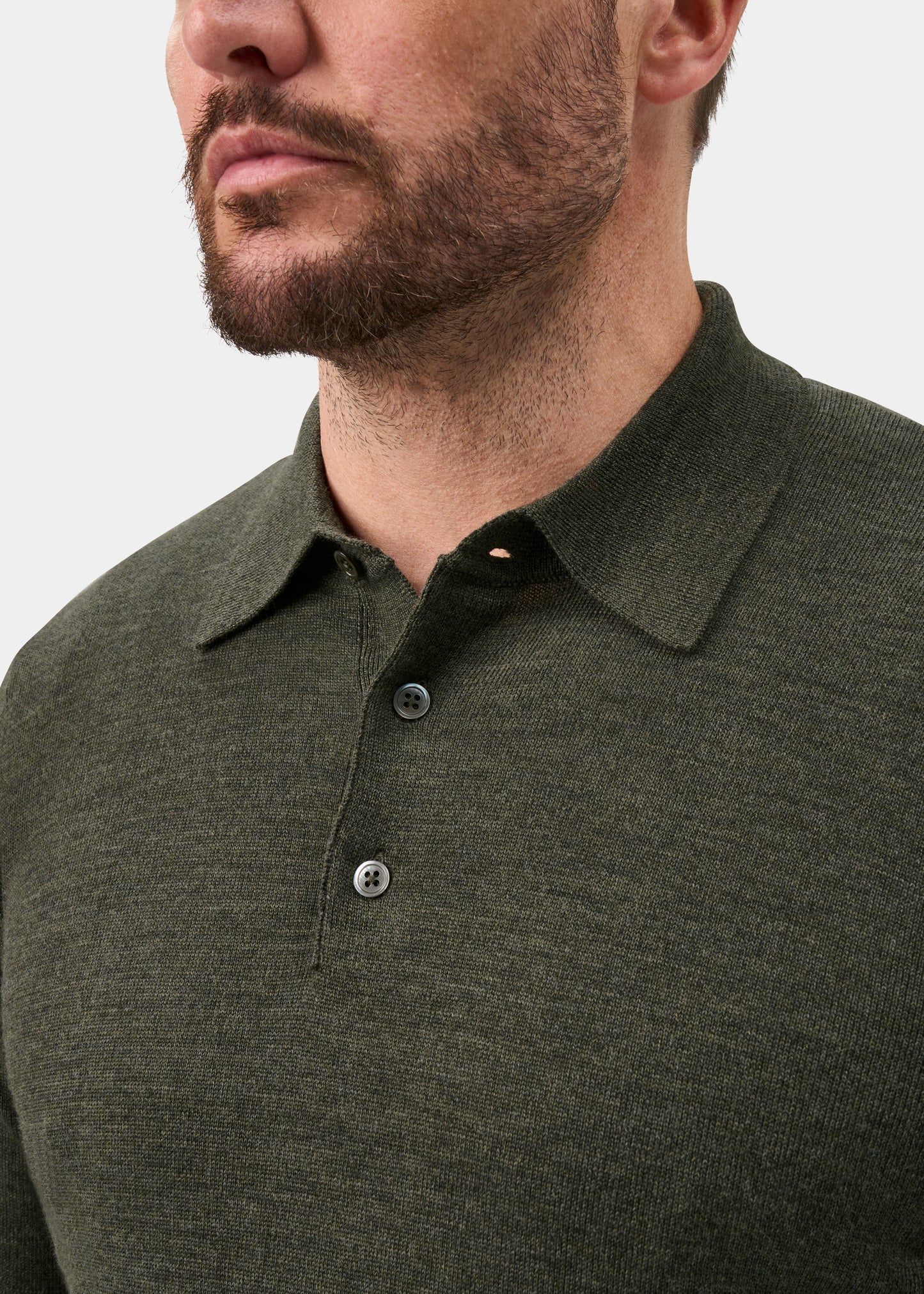 Hindhead Men's Merino Wool Polo Shirt in Seaweed - Regular Fit
