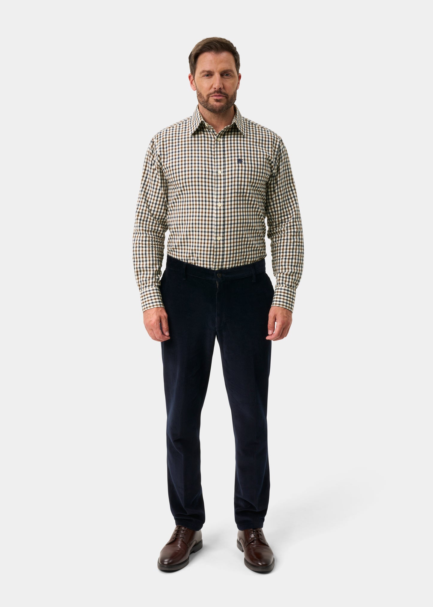 Ilkley Men's Blue and Brown Country Check Shirt - Shooting Fit