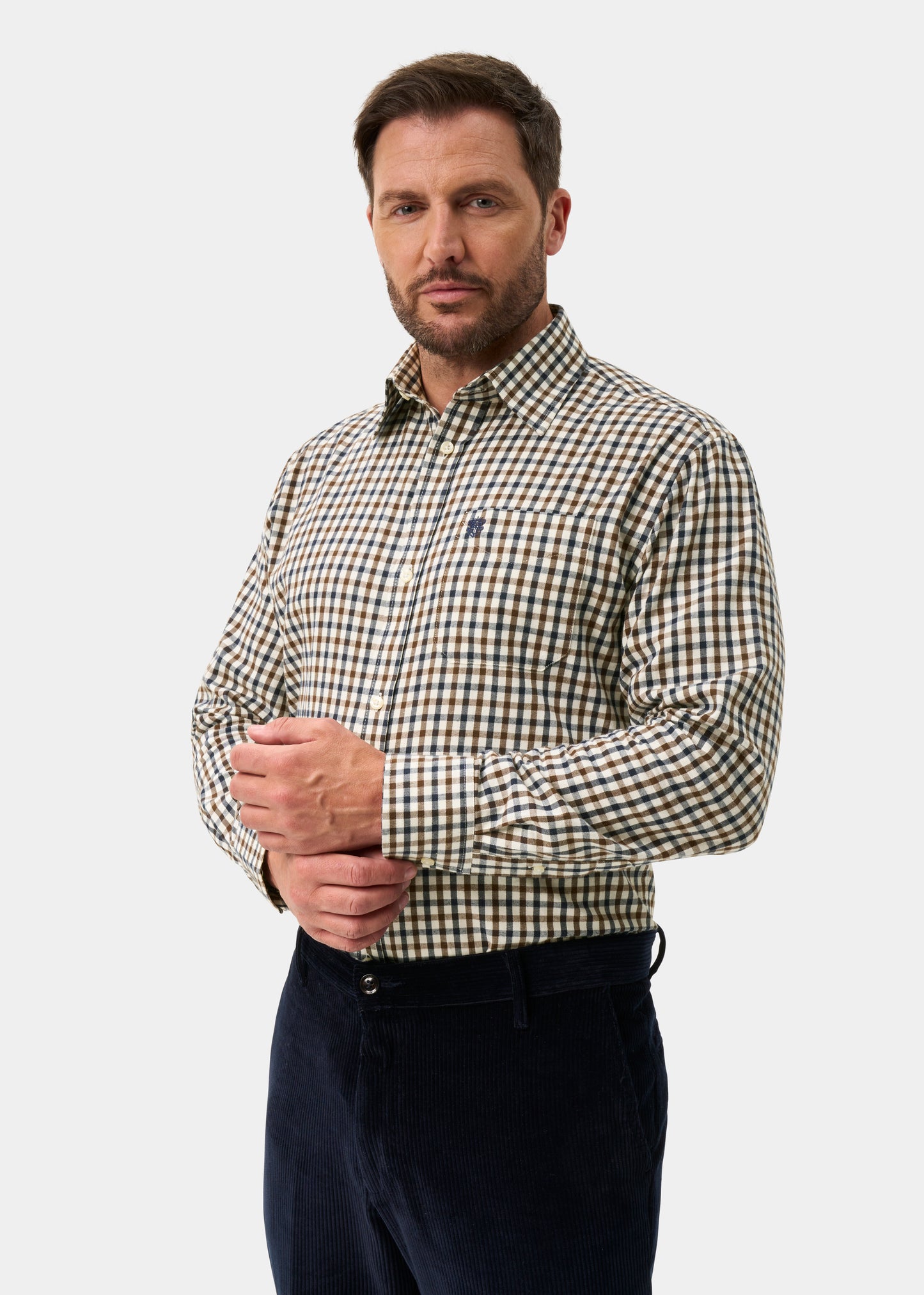 Ilkley Men's Blue and Brown Country Check Shirt - Shooting Fit
