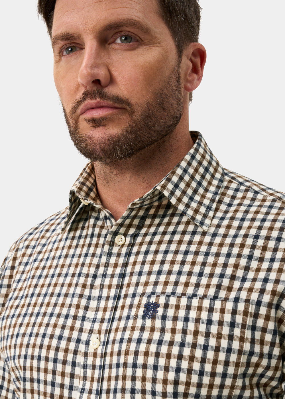 Ilkley Men's Blue and Brown Country Check Shirt - Shooting Fit