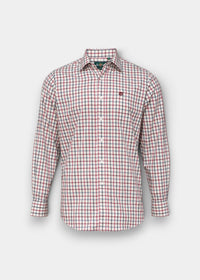 Ilkley Men’s Red Check Shirt: long-sleeve, shooting fit, minimal iron cotton, classic blue & red check.