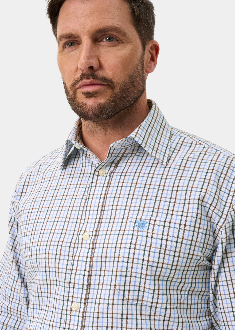 Ilkley Men's Green and Brown Country Check Shirt - Shooting Fit