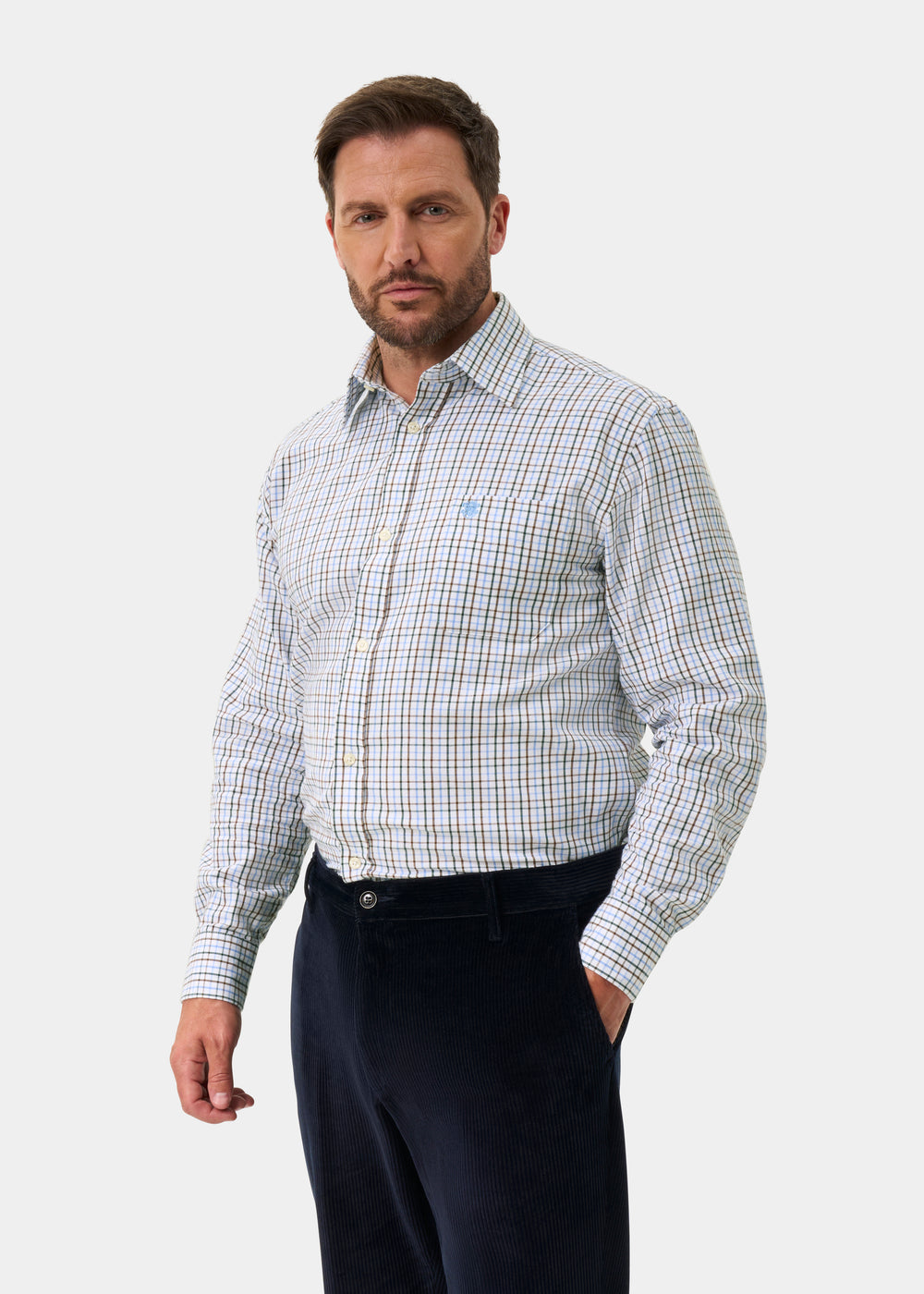 Ilkley Men's Green and Brown Country Check Shirt - Shooting Fit