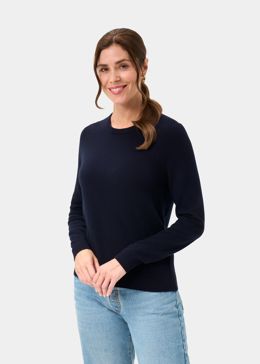 Ivy Ladies Wool and Cashmere Crew Neck Jumper in Dark Navy