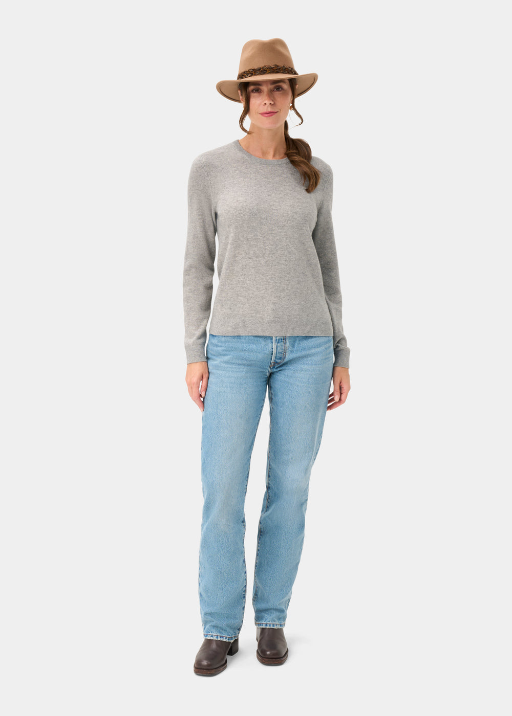 Ivy Ladies Wool and Cashmere Crew Neck Jumper in Husky
