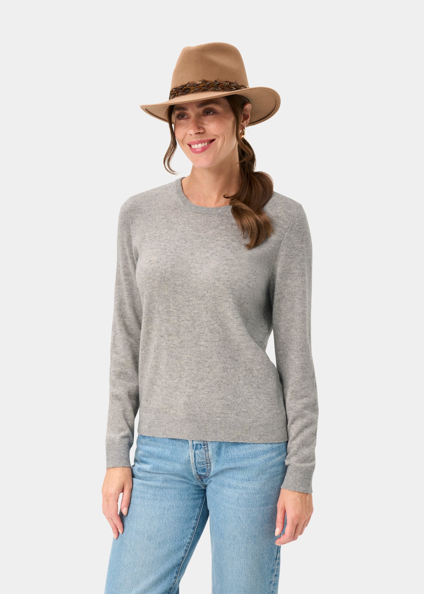 Ivy Ladies Wool and Cashmere Crew Neck Jumper in Husky