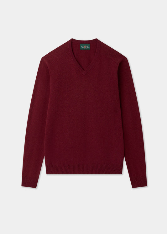 Men's Lambswool Vee Neck Jumper in Garnet