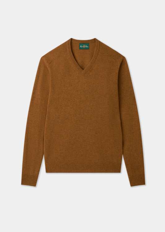 Men's Lambswool Vee Neck Jumper in Gazelle