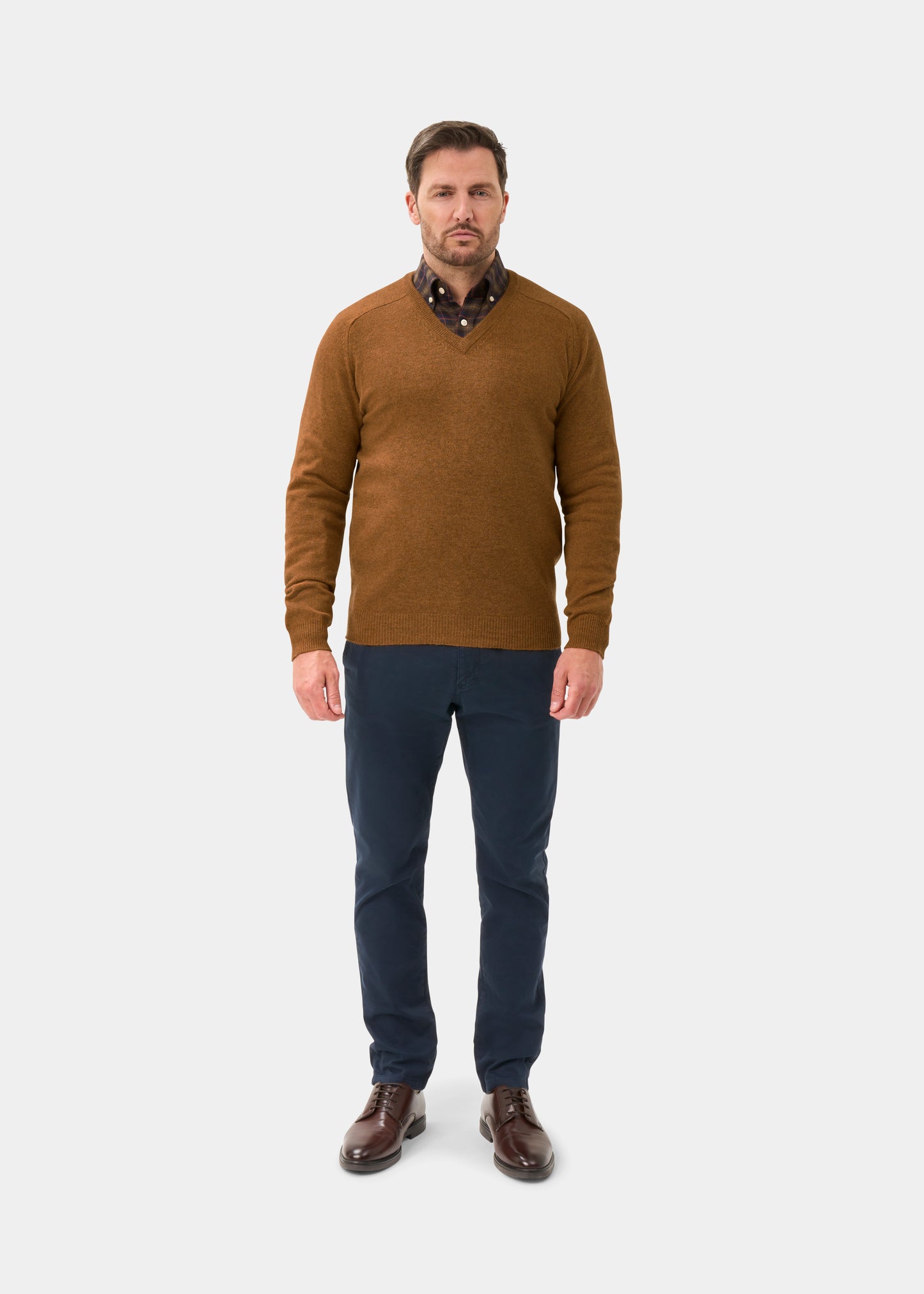 Men's Lambswool Vee Neck Jumper in Gazelle